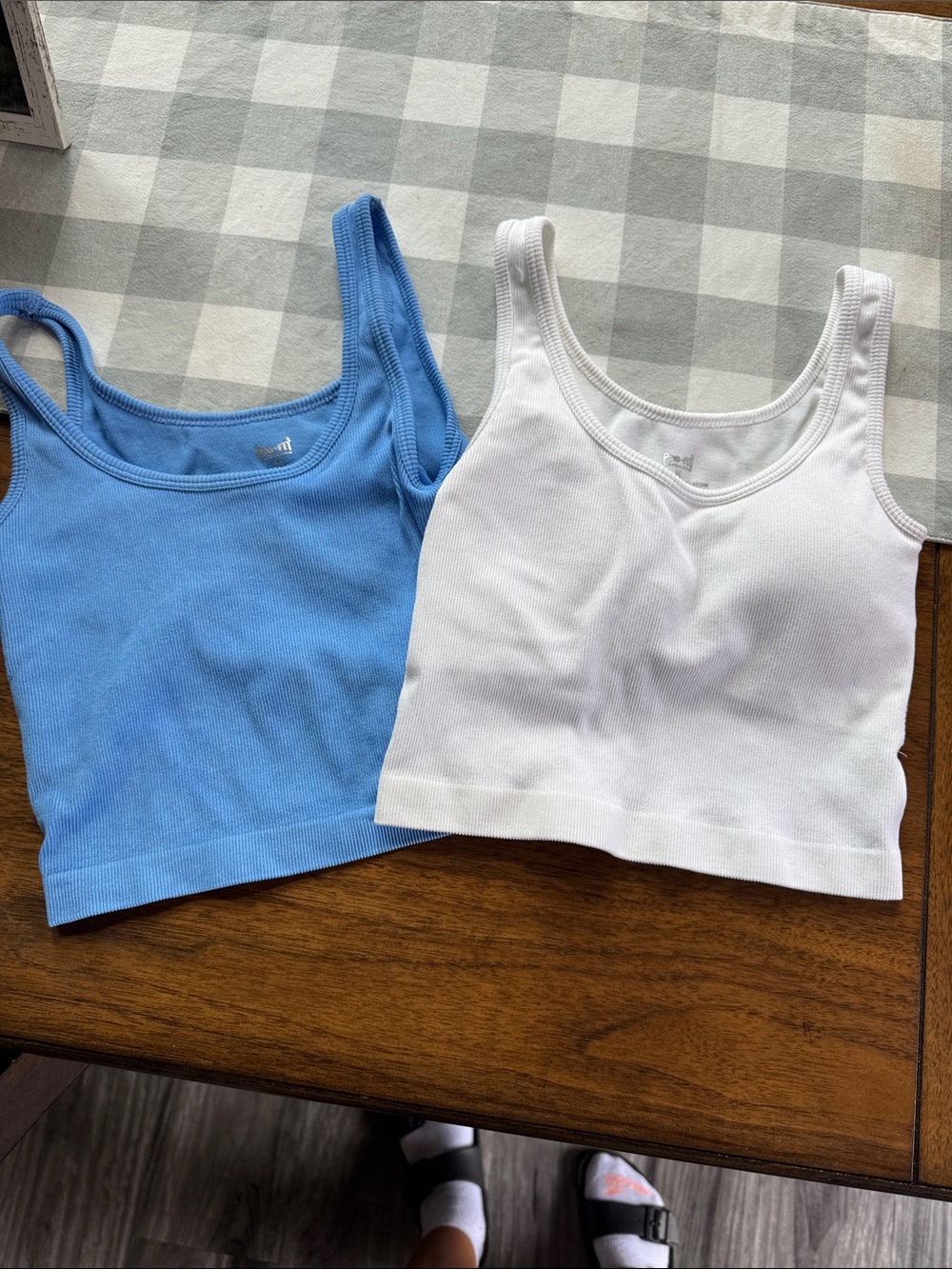 Ribbed Tank Bralette - Light Blue & White